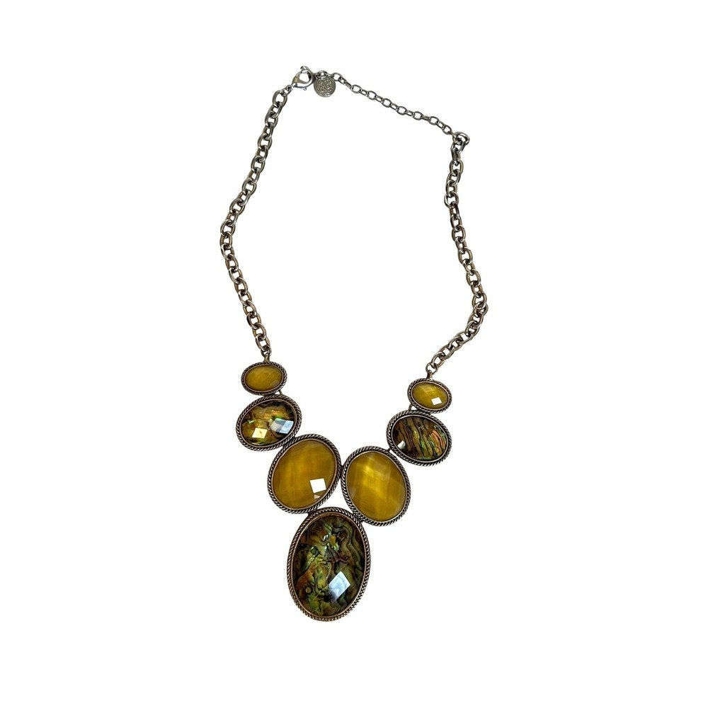 Dana Buchman Yellow Green Statement Bib Necklace Y2k Whimsigoth Boho Victorian